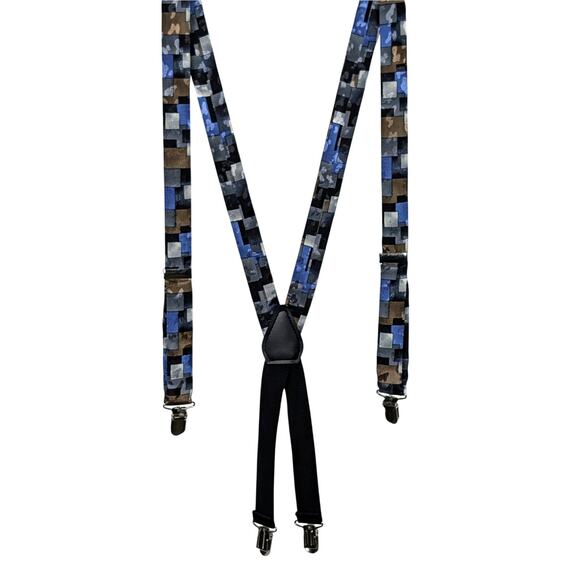 Retro Y-Back Suspenders Clip On Adjustable 90s Geometric Brown Blue Black Gray - Picture 8 of 8
